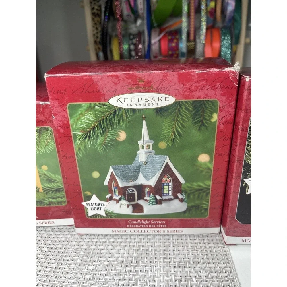 Hallmark Keepsake Candlelight Services Magic Church Ornament Set 1998 2001 2002